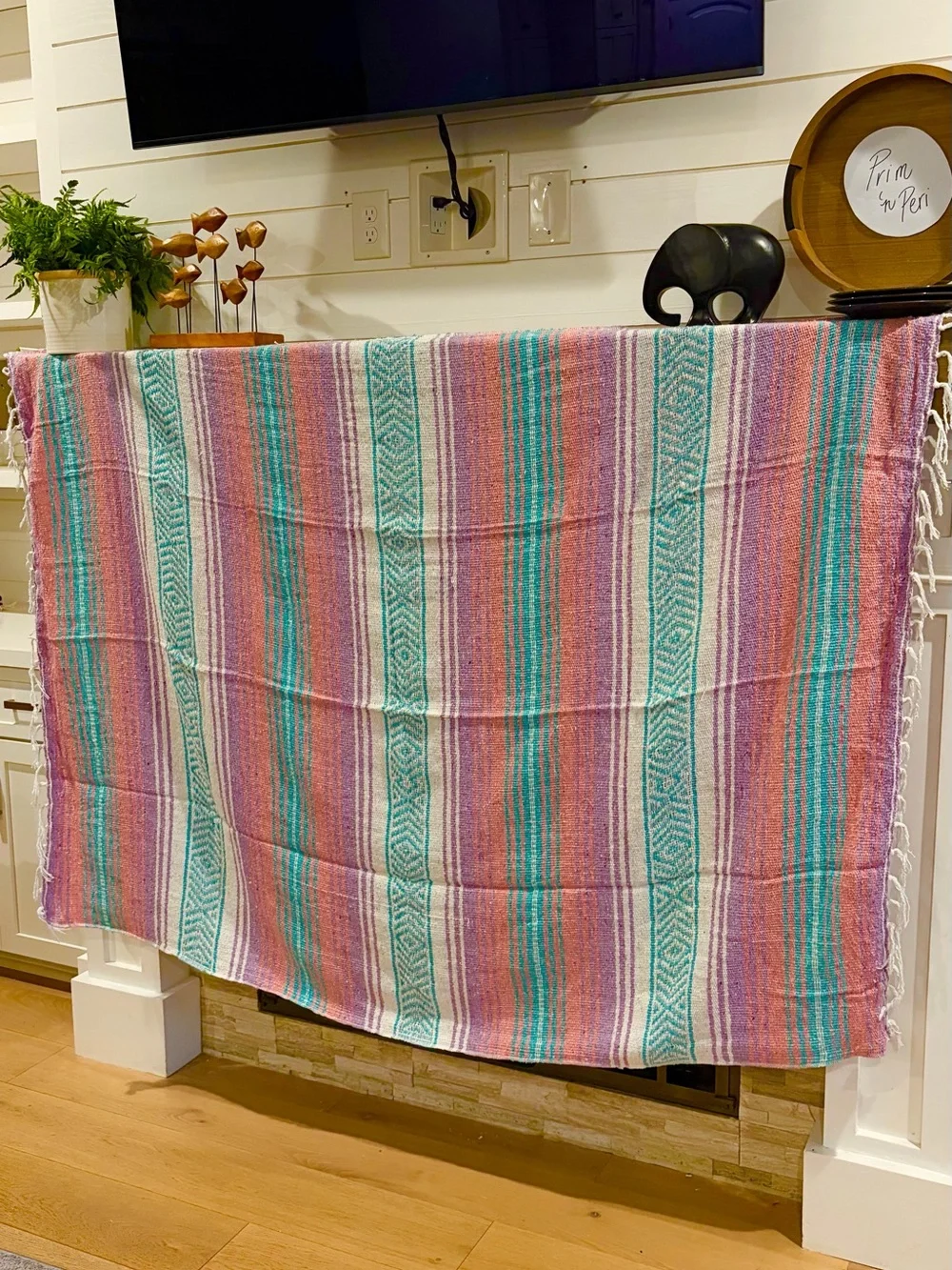 Mexican Falsa Blanket – Woven Striped Serape Throw with Fringe